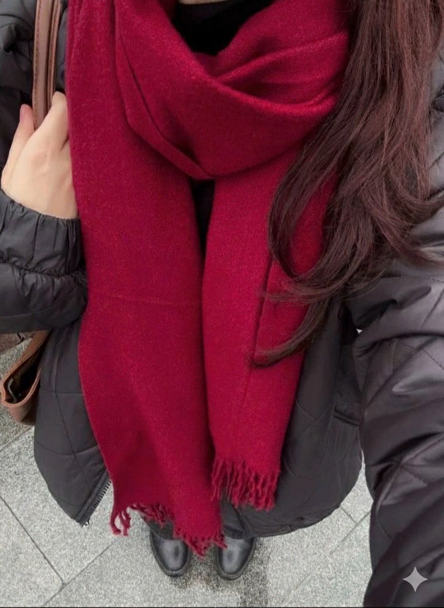 ✨الشال الاحمرالفاخر 😍 الدفء والأناقة فآن واحد